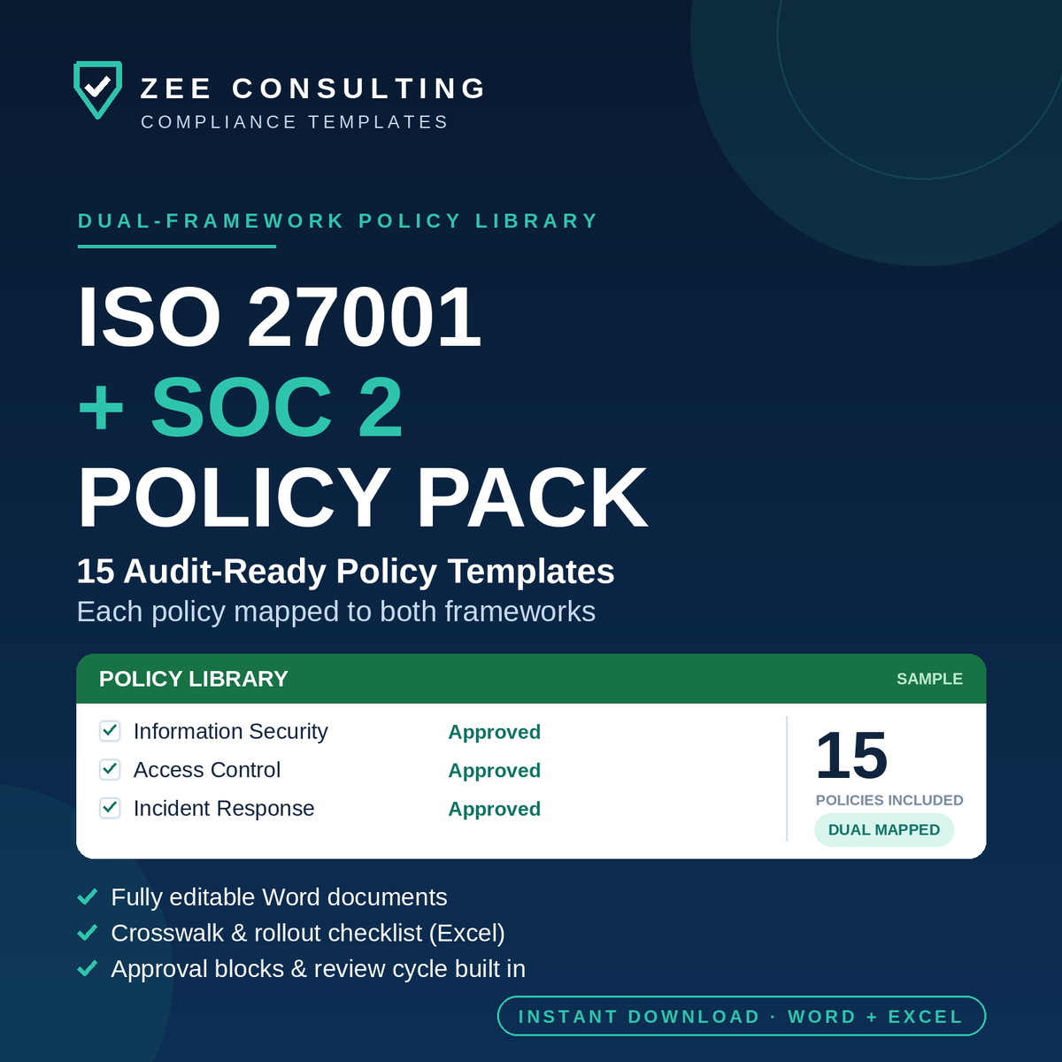 Cover Iso ISO 27001 + SOC 2 Policy Pack — 15 Audit-Ready Policy Templates (Word ...